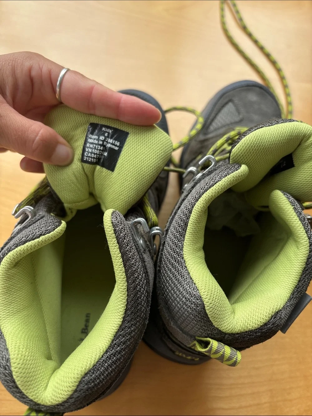 Kids Brown and Lime Green Hiking Boots